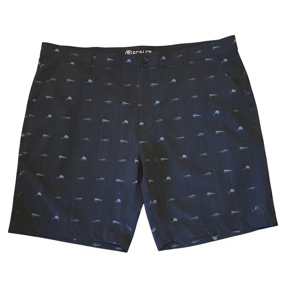 Scales Navy Patterned Men's Flat Front Shorts Size 42 x 21